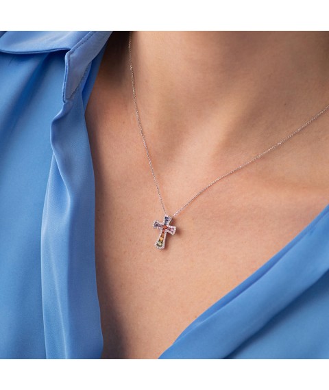 Gold necklace with a cross (multi-colored sapphires and diamonds) flask0100mi Onix 42