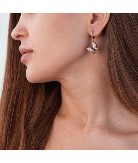 Gold earrings "Butterflies" (cubic zirconia) s05927 Onyx