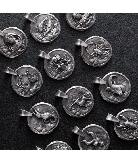 Silver pendant "Zodiac sign Gemini" 133221 twins Onyx