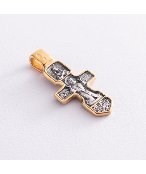 Серебряный крестик с позолотой "Распятие. Серафим Саровский" 131793 Онікс