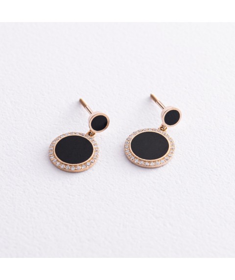 Gold earrings - studs with diamonds and enamel 315783121 Onyx