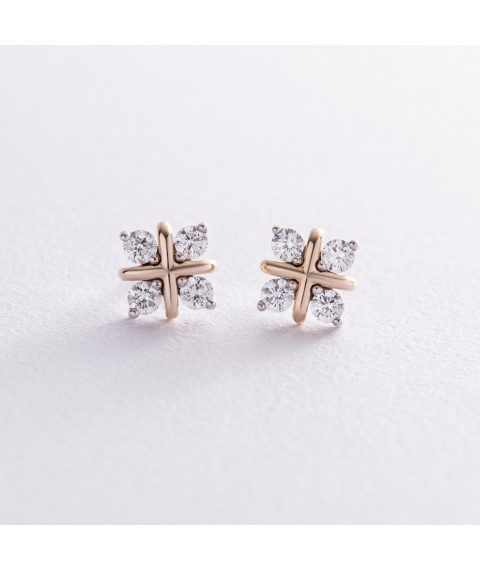 Gold earrings - studs "Clover" with diamonds 334841121 Onyx