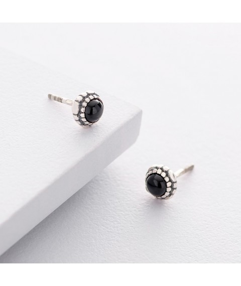 Silver earrings - studs with onyx 122083 Onyx