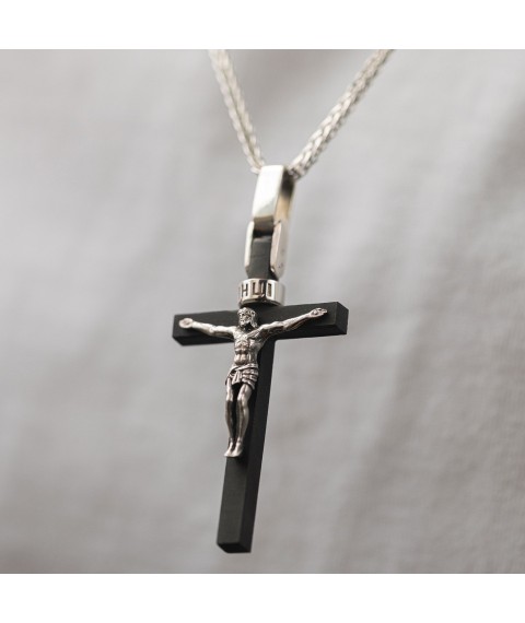 Silver cross "Crucifixion" with ebony 1213r Onyx