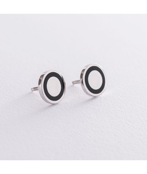 Silver stud earrings "Circles" (enamel) 122932 Onyx