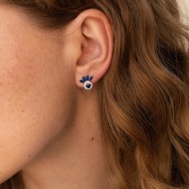 Gold earrings - studs with diamonds and sapphires sb0430ca Onyx