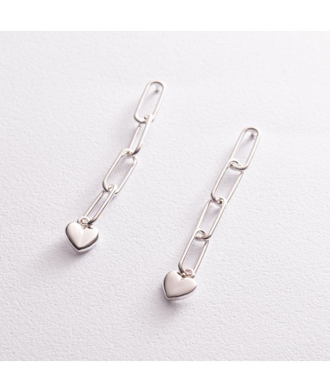 Silver earrings - studs "Hearts on a chain" 123197 Onyx