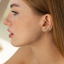Gold earrings - climbers "Leaves" s06205 Onix