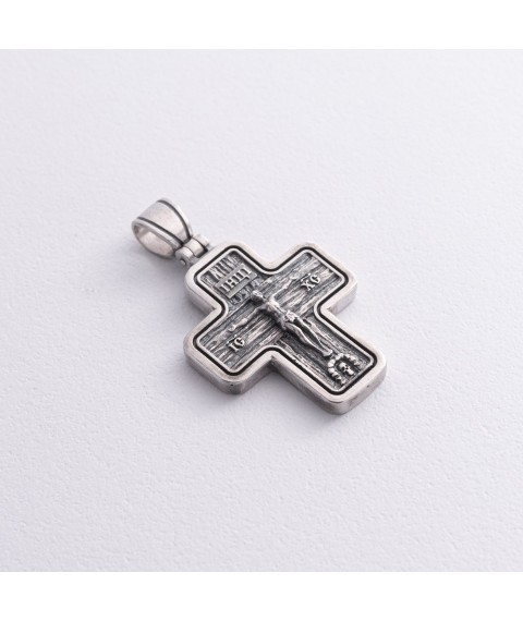 Православный серебряный крест "Распятие. Спаси и Сохрани" (на укр. языке) 133308 Онікс