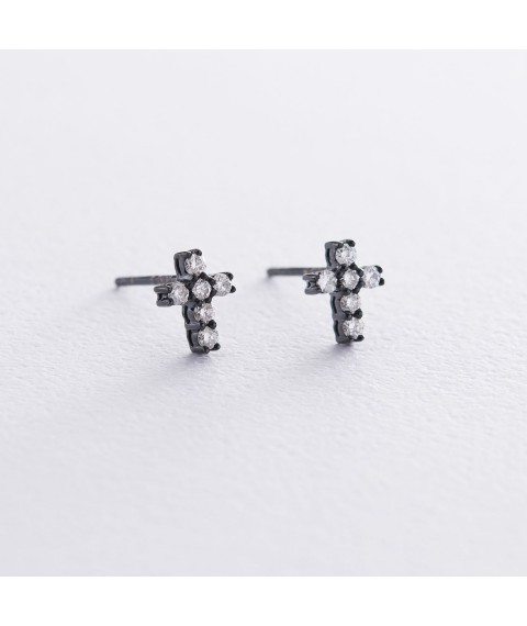 Gold stud earrings with crosses (diamond) sb0241ch Onyx