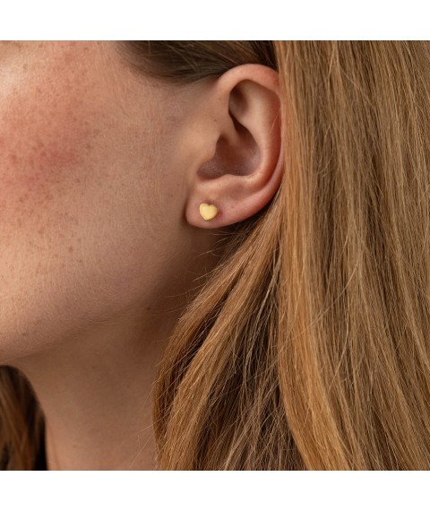 Gold earrings - studs "Hearts" s06192 Onyx