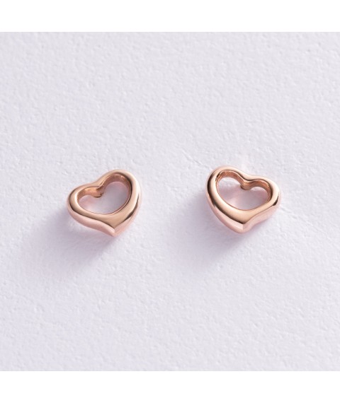 Gold earrings - studs "Hearts" s07542 Onix