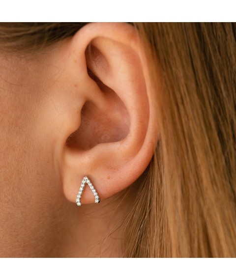 Gold earrings - studs "Accent" with diamonds sb0480m Onyx