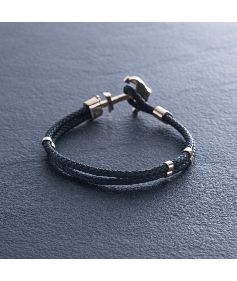 Leather bracelet "Anchor" with gold insert b02749 Onix 19