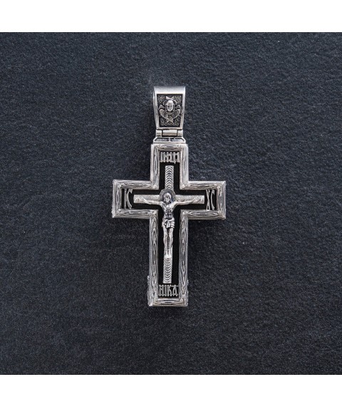 Срібний хрест "Розп'яття. Спаси і  Збережи" з ебеновим деревом 625 Онікс