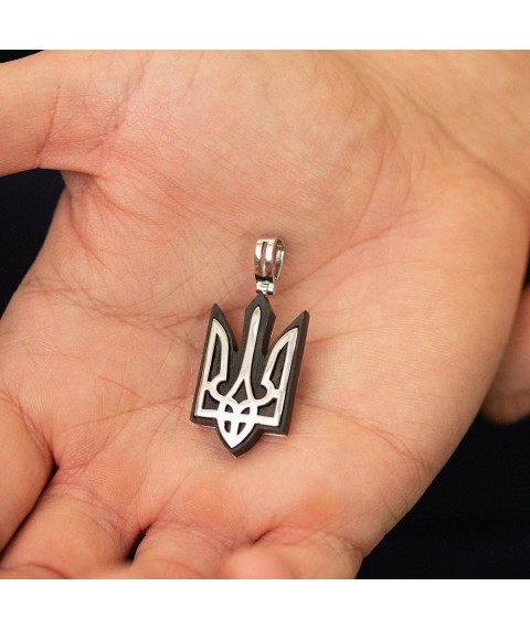 Срібний кулон "Герб України - Тризуб" з ебеновим деревом 959 Онікс