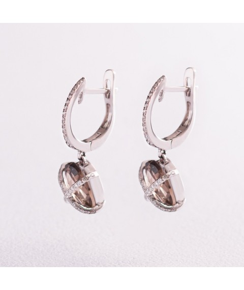 Gold earrings with smoky topaz and diamonds C01085E Onyx