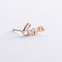 Gold single earring "Love" with cubic zirconia s07922 Onyx