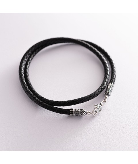 Leather cord "Save and Preserve" with silver clasp (5mm) 18413 Onix 55