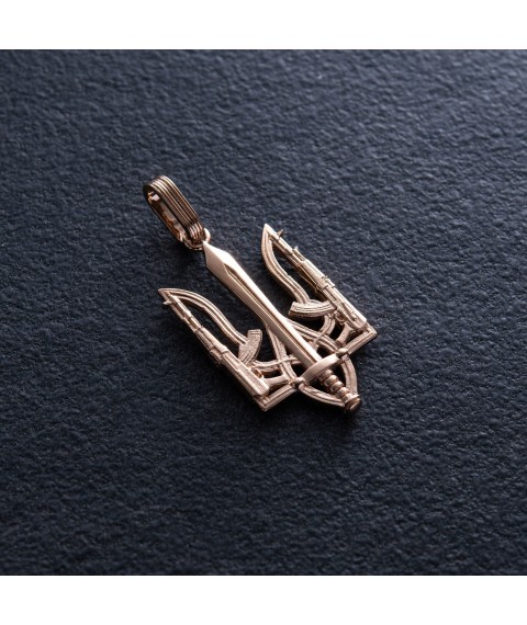Pendant "Coat of arms of Ukraine - Trident" in red gold p03721 Onyx