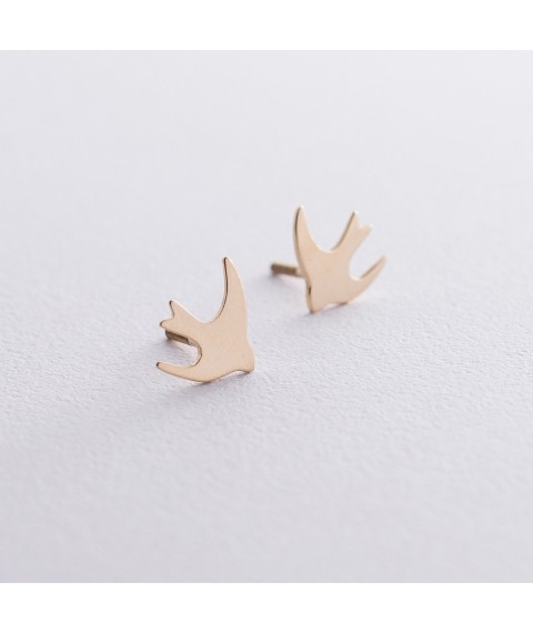 Gold stud earrings "Swallow" s06454 Onyx