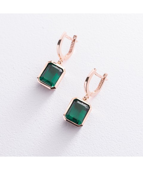 Gold earrings with green cubic zirconia s07513 Onyx