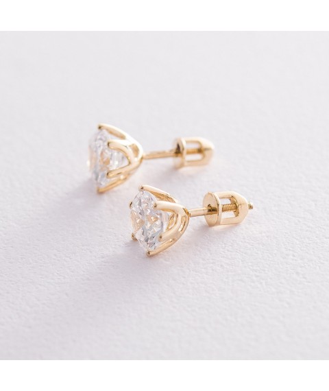 Gold stud earrings with cubic zirconia s05700 Onyx