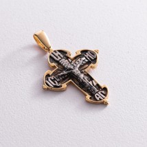 Silver cross "Crucifixion. Save and Preserve" gilding 132469 Onyx