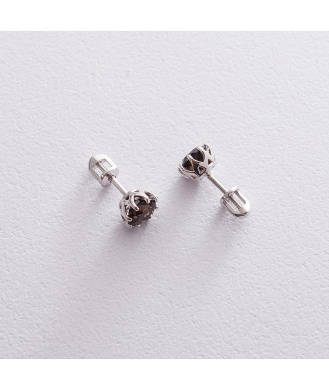 Gold earrings - studs (smoky quartz) s06673 Onyx
