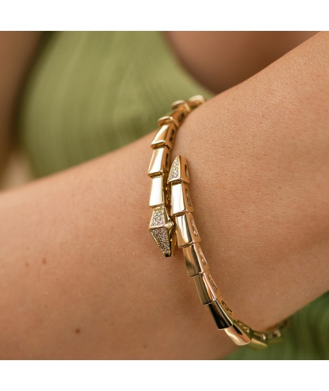 Hard bracelet "Snake" in yellow gold (cubic zirconia) b05272 Onyx