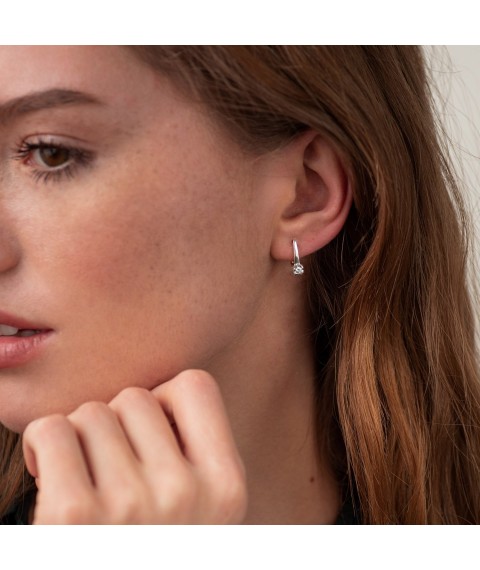 Silver earrings "Hearts" (cubic zirconia) 123005 Onyx