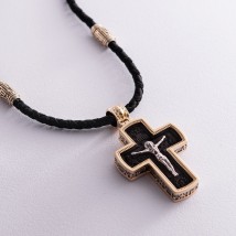 Мужской православный крест из эбенового дерева и золота "Распятие" п00225ж Онікс
