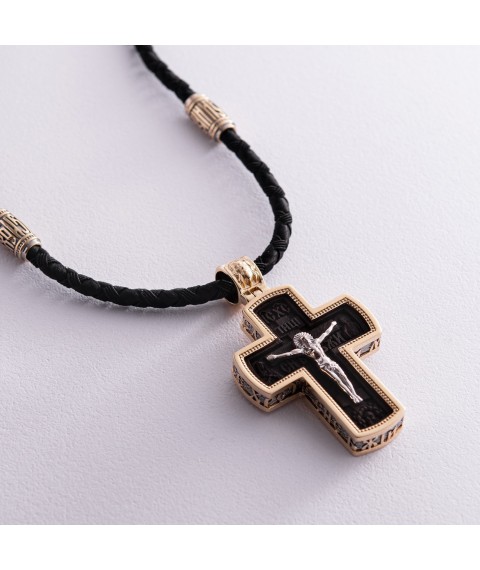 Men's Orthodox cross made of ebony and gold "Crucifixion" p00225zh Onyx