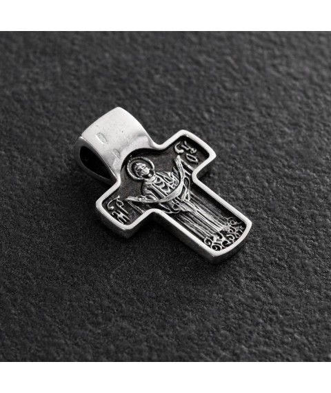 Silver cross "Savior Not Made by Hands. St. Nicholas. Protection of the Blessed Virgin Mary" with blackening 132402 Onyx