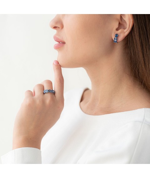 Gold earrings with blue sapphires and diamonds E11172Saj Onyx