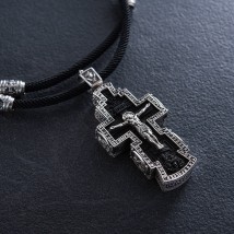 Мужской православный серебряный крест из эбенового дерева на шнурке 181263 Онікс  65