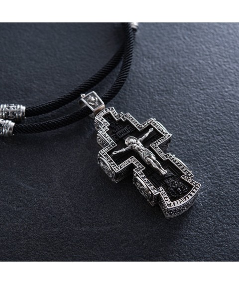 Мужской православный серебряный крест из эбенового дерева на шнурке 181263 Онікс  55