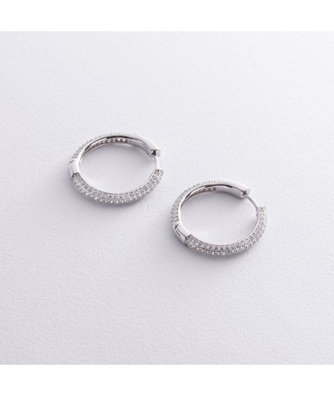 Срібні сережки - кільця з фіанітами 123303 Онікс