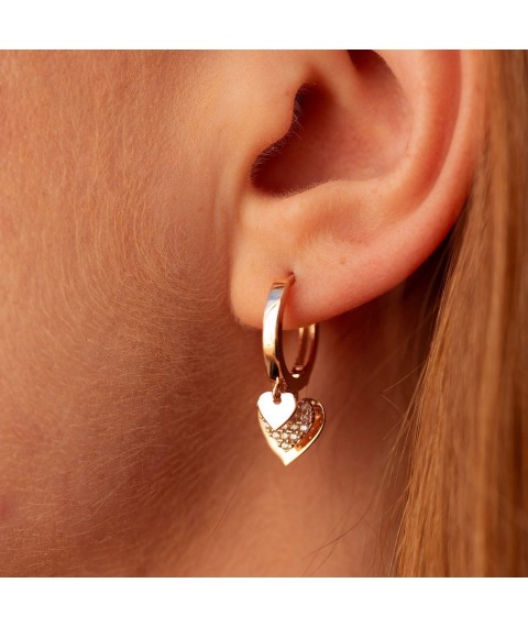 Gold earrings - rings "Hearts" with cubic zirconia s06618 Onyx