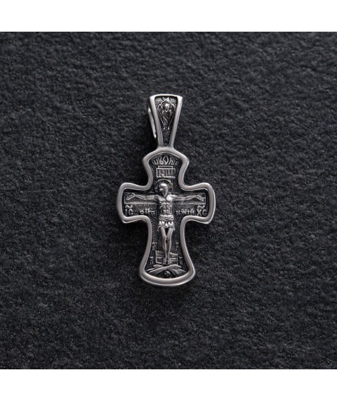 Silver cross "Crucifixion of Jesus Christ with prayer to the Cross" 133003 Onyx