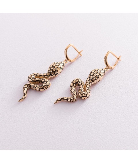 Gold earrings "Snakes" (enamel, cubic zirconia) s07710 Onyx