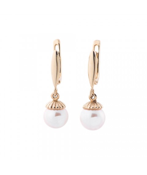 Gold earrings with cult. fresh pearls s03889 Onyx