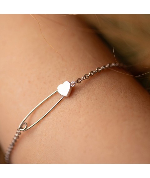 Bracelet "Pin with a heart" in white gold b05446 Onyx 19