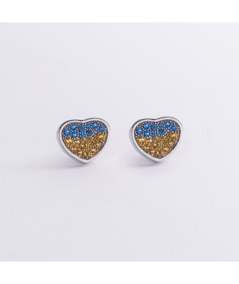 Срібні сережки - пусети "Сердечки" (блакитні та жовті камені) 912с Онікс