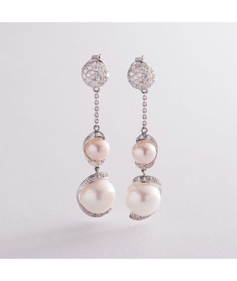 Gold earrings with pearls and diamonds s854 Onyx