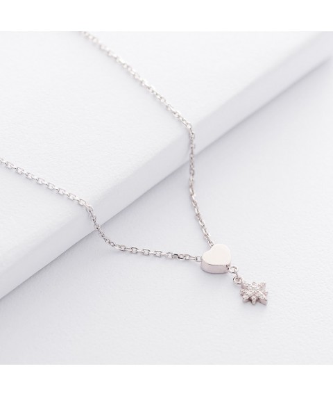 Silver necklace with heart (cubic zirconia) 18783 Onix 55