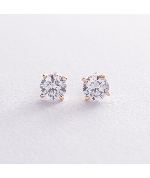 Earrings - studs with cubic zirconia (yellow gold) s08347 Onyx