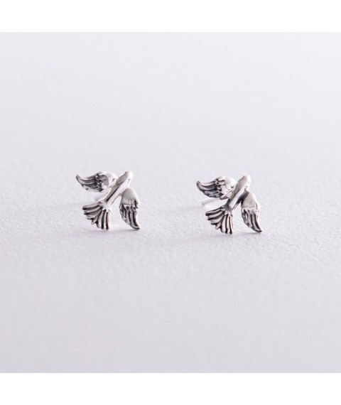 Silver earrings - studs "Birds" 122713 Onyx