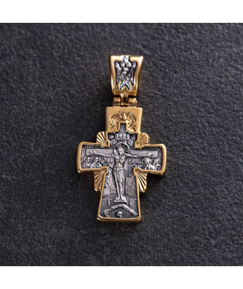 Срібний православний хрест з позолотою "Господь Вседержитель. Ікона Божої Матері "Семистрільна" 132386 Онікс
