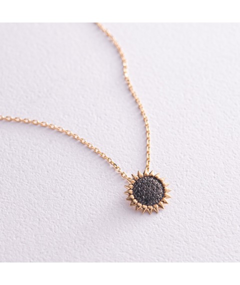 Gold necklace "Sunflower" with black diamonds 726133122 Onyx 40